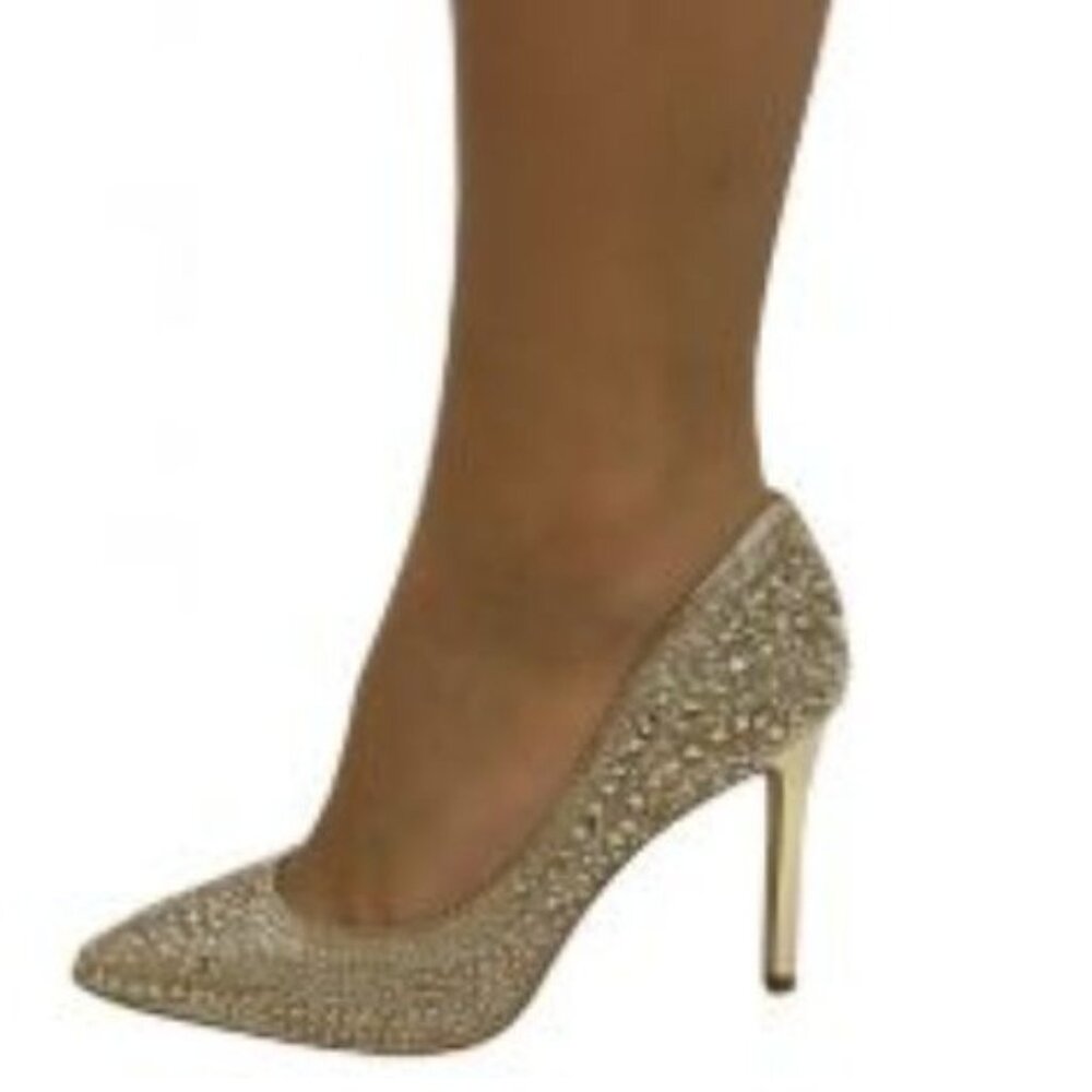 Gianni Bini Size 7 Stylist Classic Gold Rhinestone Studded Stiletto Heels - Picture 12 of 12